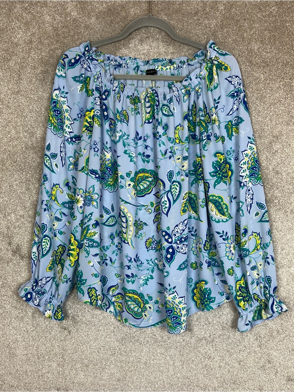 Talbots Blouse Womens Large Blue Floral Long Sleeve Pullover Lightweight- 5306